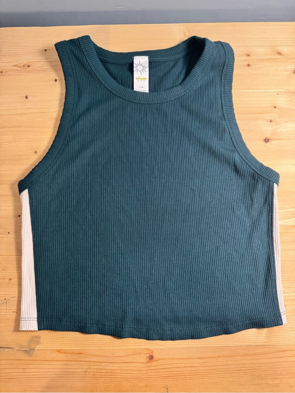 OFFLINE AERIE Teal Ribbed Tank Top with White Side Panels